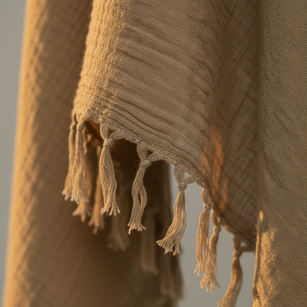 Desert Tide — Soft Caramel Nude | Fabric/Tassel Close-Up