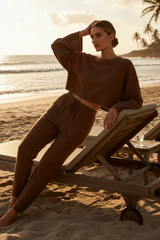 Luxury Midnight Beach Lounge Set in Deep Cocoa Brown - Lifestyle
