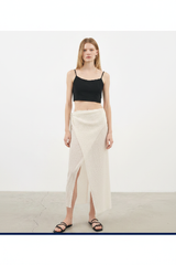 Luxury Beach Wrap Skirt Set in Oatmeal Cream - Front View