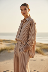 Soft Cocoa & Beige Stripe – Three-Quarter Editorial