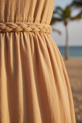 Luxury Resort Lounge Maxi Dress in Warm Sand Beige - Fabric Detail