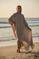 Luxury Resort Kaftan in Warm Stone Grey - Lifestyle