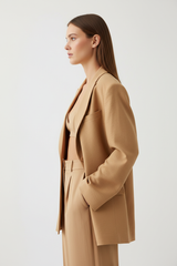 Luxury Oversized Textured Jacket Set in Warm Sand Beige - Side Angle
