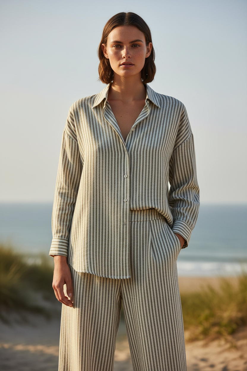 Muted Olive & Cream Stripe – Front Full-Body