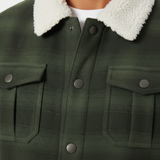 Luxury Plaid Sherpa-Collar Trucker Jacket - Forest Moss Green - Detail Shot