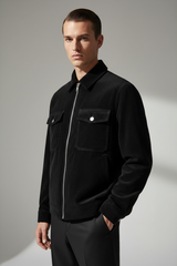 Luxury Corduroy Zip-Up Jacket - Midnight Black - Three Quarter Editorial