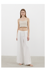 Luxury Minimal Linen Resort Set in Soft Ivory White - Front Full Body