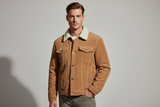 Luxury Sherpa-Collar Corduroy Trucker Jacket - Sandstone Beige - Lifestyle Campaign