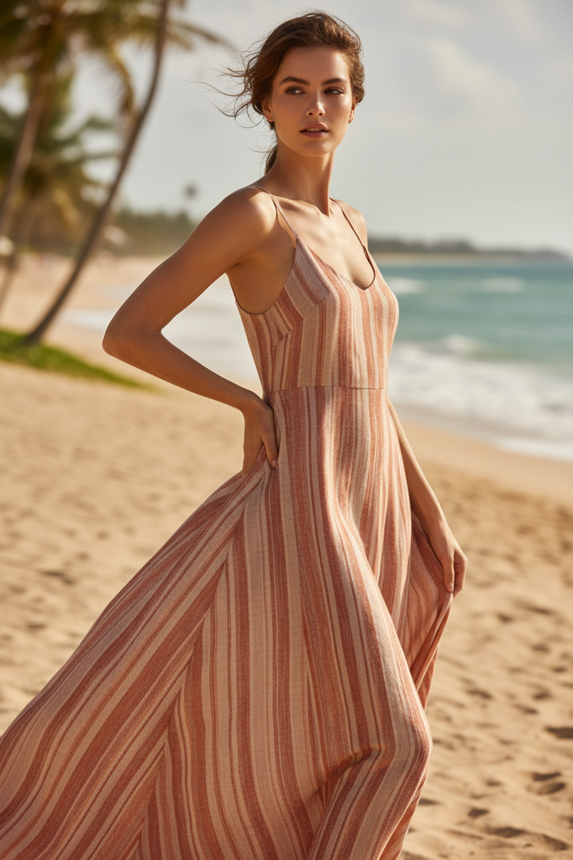 Dusty Terracotta & Nude Stripe – Three-Quarter Editorial