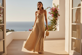 Luxury Textured Maxi Slip Dress in Warm Sand Beige - Lifestyle
