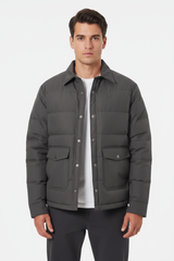 Luxury Quilted Puffer Jacket - Charcoal Grey - Front View