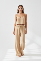 Luxury Minimal Linen Resort Set in Warm Sand Beige - Front Full Body