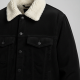 Luxury Sherpa-Collar Corduroy Trucker Jacket - Midnight Black - Detail Close Up