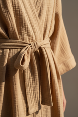 Luxury Lounge Robe Dress in Warm Sand Beige - Fabric Detail