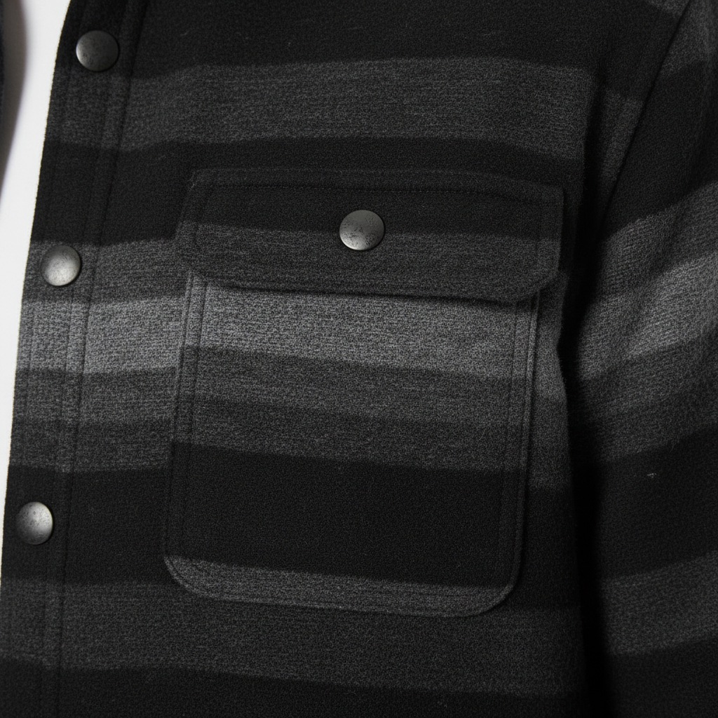 Luxury Striped Overshirt Jacket - Charcoal Midnight Stripe - Detail Shot