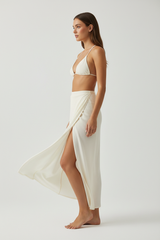 Luxury Beachwear Wrap Skirt Set in Soft Ivory Cream - Side Pose