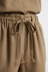 Luxury Minimal Linen Lounge Set in Dusty Olive Nude - Fabric Detail