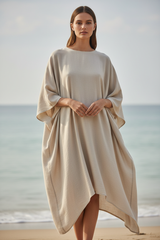 Luxury Resort Kaftan in Seashell Beige - Front Full Body