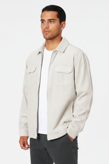 Luxury Corduroy Zip-Up Jacket - Soft Ivory Cream - Three Quarter Editorial