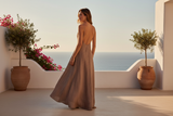 Luxury Textured Maxi Slip Dress in Soft Cocoa Taupe - Lifestyle