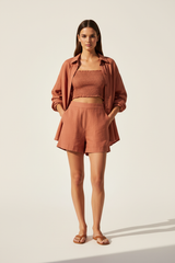 Luxury Smocked Camisole & Summer Shirt Set in Dusty Terracotta - Front View