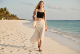 Luxury Beach Wrap Skirt Set in Oatmeal Cream - Premium Lifestyle Campaign