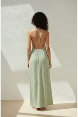Crinkled Resort Maxi Dress in Soft Sage - Back View