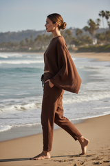 Luxury Midnight Beach Lounge Set in Deep Cocoa Brown - Side Walking