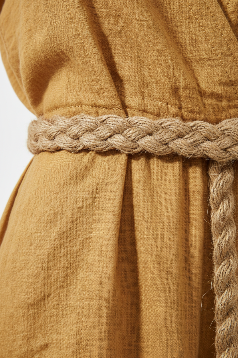 Luxury Linen Lounge Romper in Golden Desert Linen - Fabric Detail