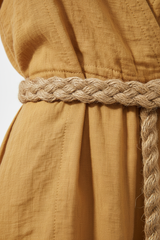 Luxury Linen Lounge Romper in Golden Desert Linen - Fabric Detail