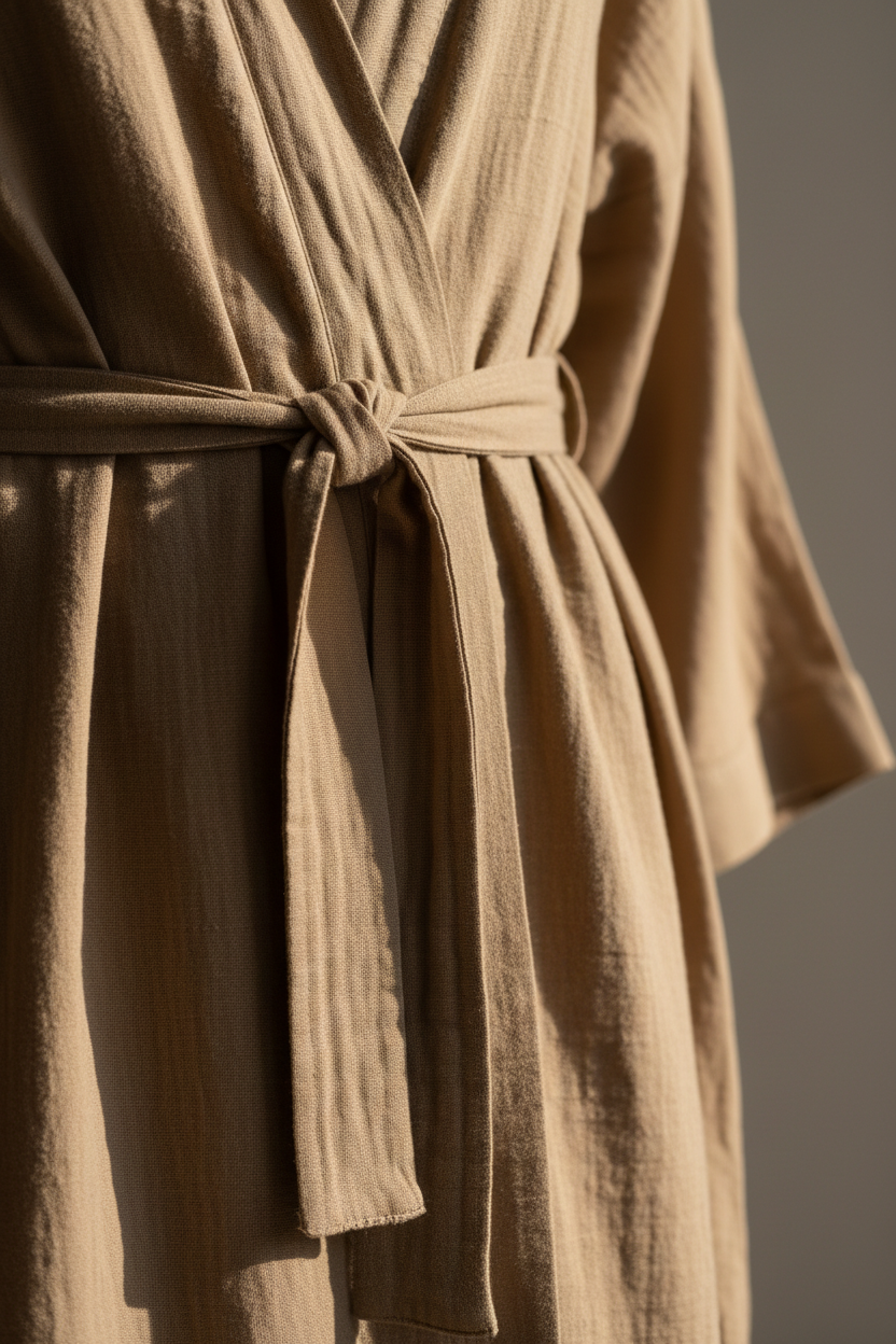 Luxury Lounge Robe Dress in Dusty Olive Nude - Fabric Detail