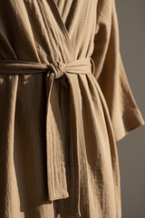 Luxury Lounge Robe Dress in Dusty Olive Nude - Fabric Detail