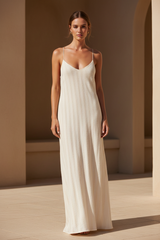 Luxury Textured Maxi Slip Dress in Soft Ivory Cream - Front View