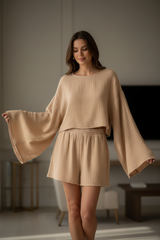 Luxury Minimal Lounge Set in Stone Taupe Cream - Relaxed Standing
