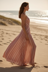 Dusty Terracotta & Nude Stripe – Side Angle