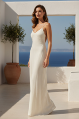 Luxury Textured Maxi Slip Dress in Soft Ivory Cream - Editorial Pose