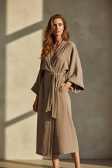 Luxury Lounge Robe Dress in Muted Stone Taupe - Lifestyle