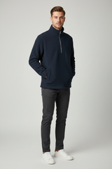 Luxury Fleece Half-Zip Pullover - Deep Navy Blue - Front Full Body