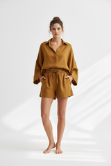 Luxury Minimal Linen Lounge Set in Golden Desert Linen - Front Full Body