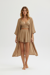 Luxury Lounge Co-ord Set in Dusty Olive Nude - Front Full Body