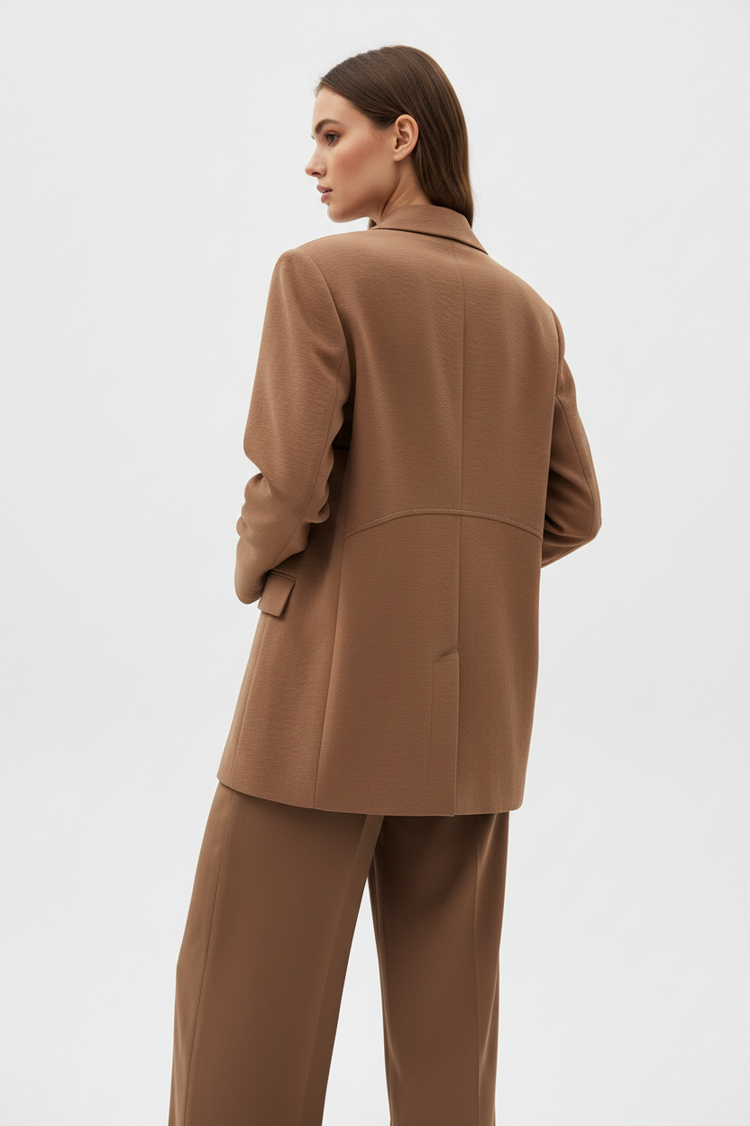 Luxury Oversized Textured Jacket Set in Soft Mocha Brown - Back View