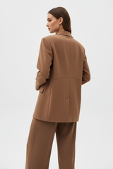 Luxury Oversized Textured Jacket Set in Soft Mocha Brown - Back View