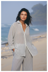 Soft Ivory & Charcoal Stripe – Side Angle