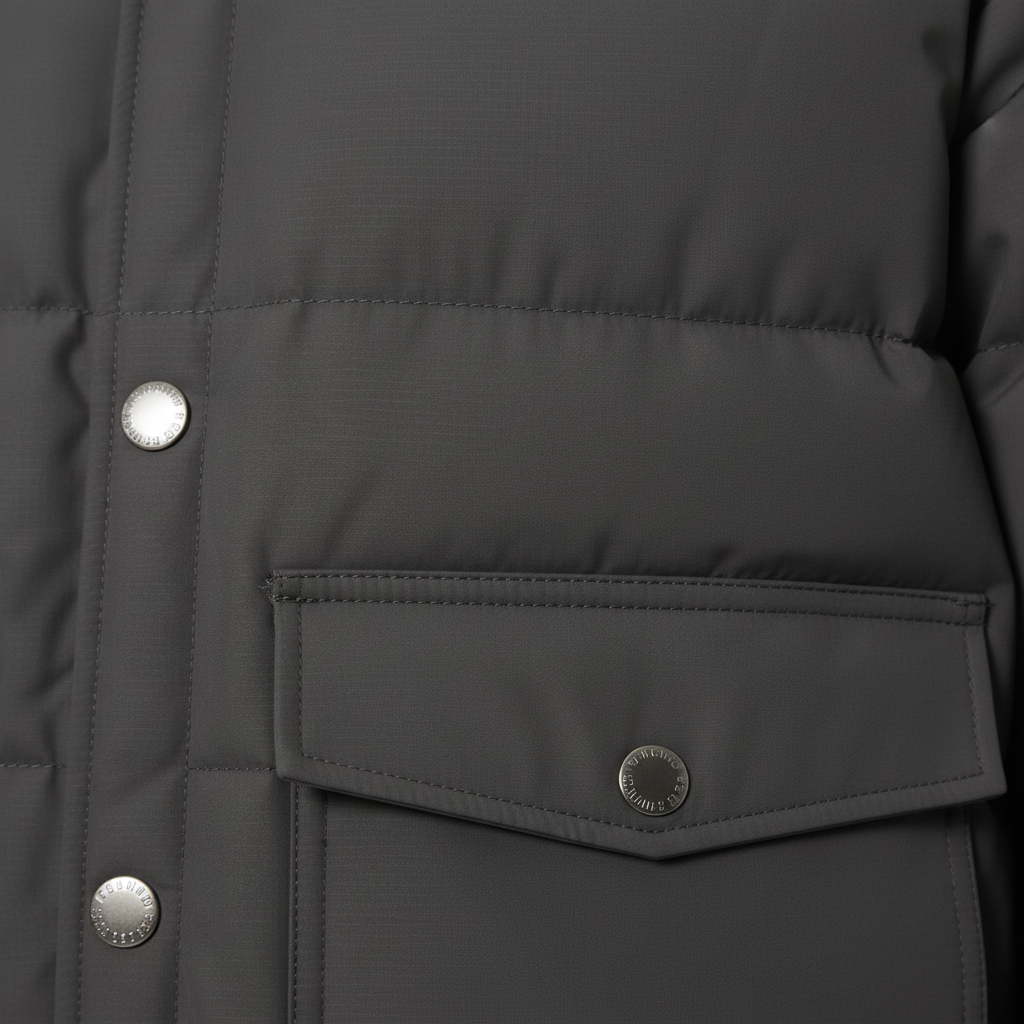 Luxury Quilted Puffer Jacket - Charcoal Grey - Detail Shot