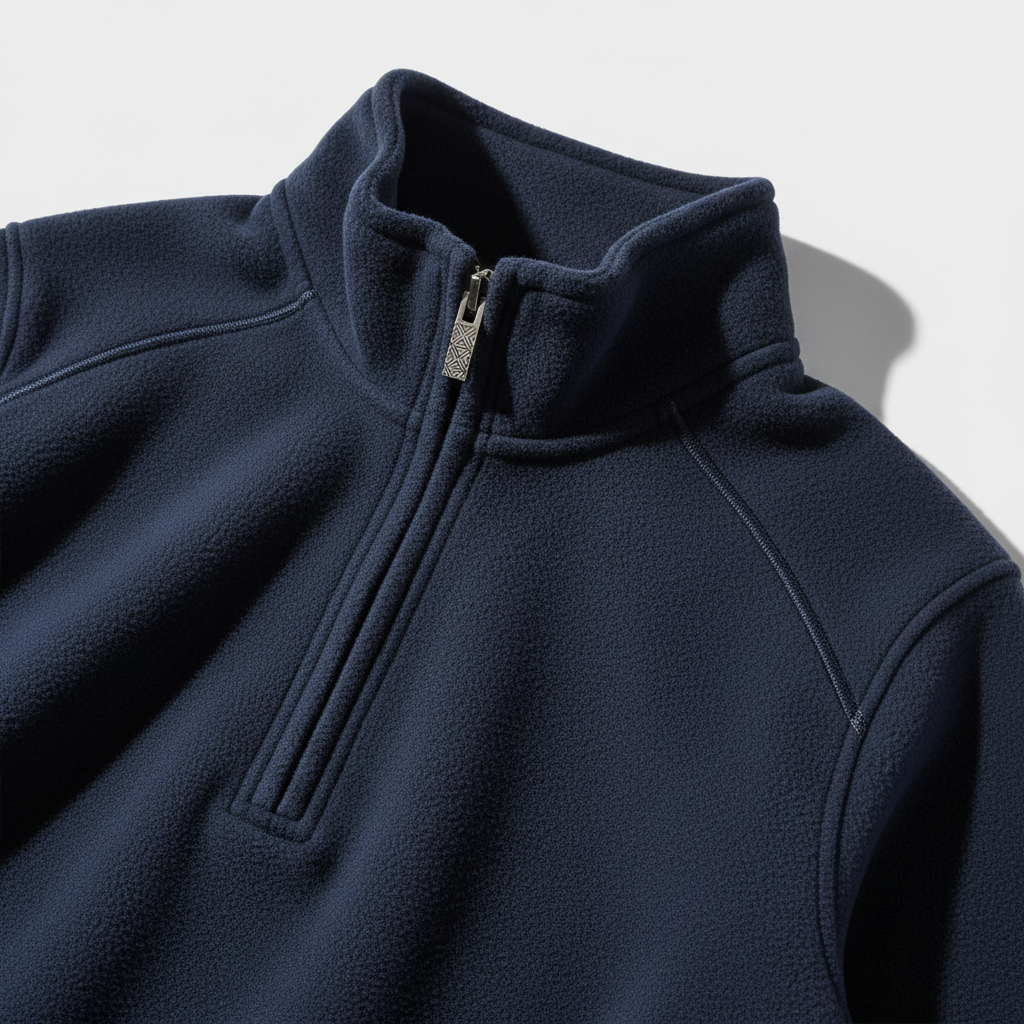 Luxury Fleece Half-Zip Pullover - Deep Navy Blue - Detail Close Up