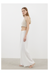 Luxury Minimal Linen Resort Set in Soft Ivory White - Side Standing