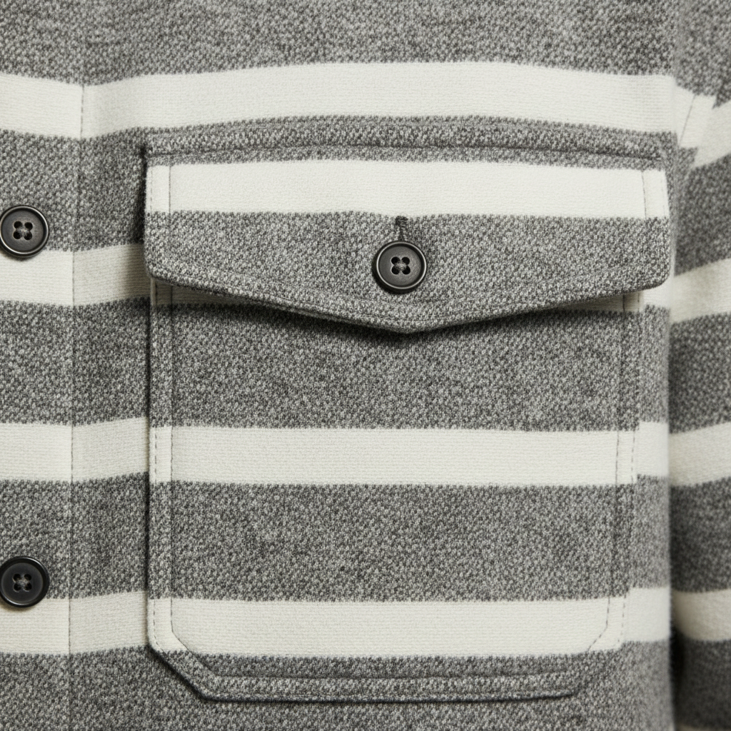 Luxury Striped Overshirt Jacket - Stone Grey Stripe - Detail Shot