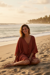 Terracotta Kaftan - Sitting on sand