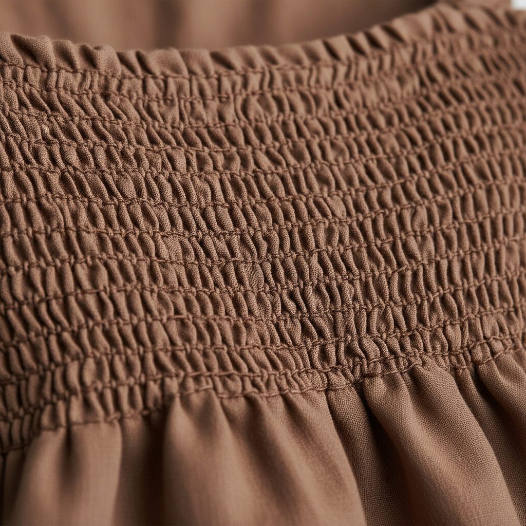 Luxury Smocked Camisole & Summer Shirt Set in Soft Cocoa Taupe - Smocked Detail