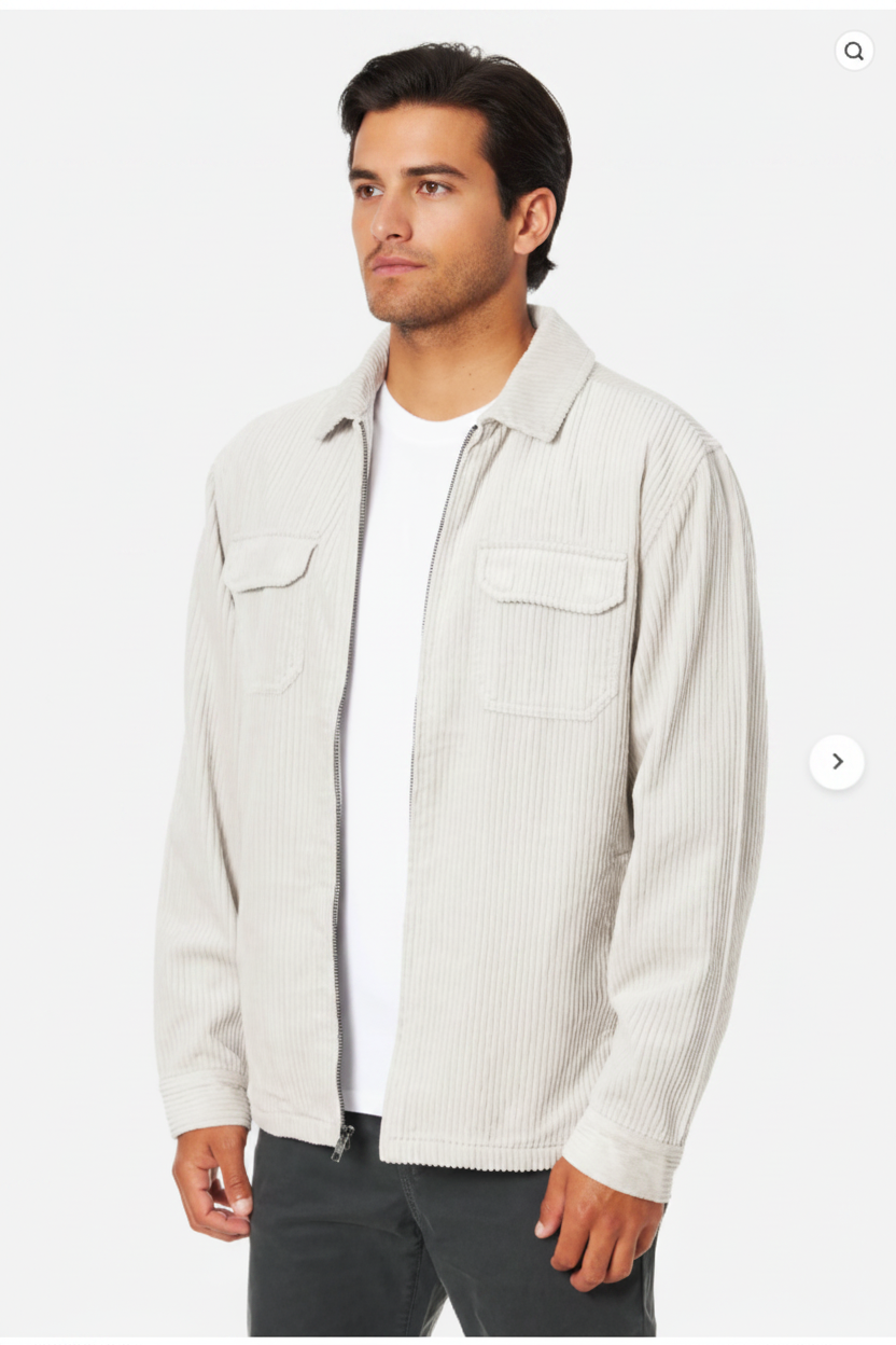 Luxury Corduroy Zip-Up Jacket - Soft Ivory Cream - Front Full Body